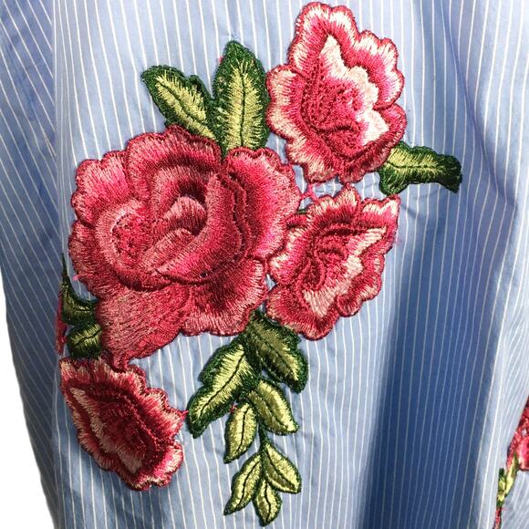 Zara Woman Tunic Dress Flower Embroidery Blue White Striped Women's S Casual‎ - Picture 3 of 9